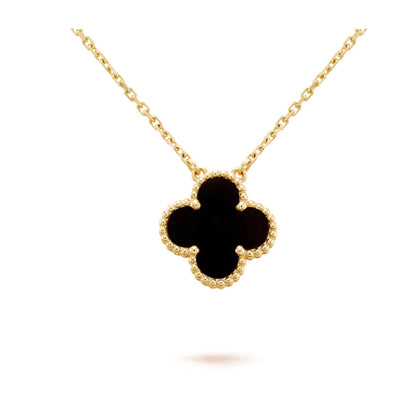Glow Jewelry - Halskette mit einem 15 mm schwarzen Onyx-Kleeblattanhänger
