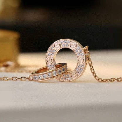 „Glow Jewelry“ LOVE 7,6 mm Halskette Roségold und Silber, vollständig mit Diamanten besetzt