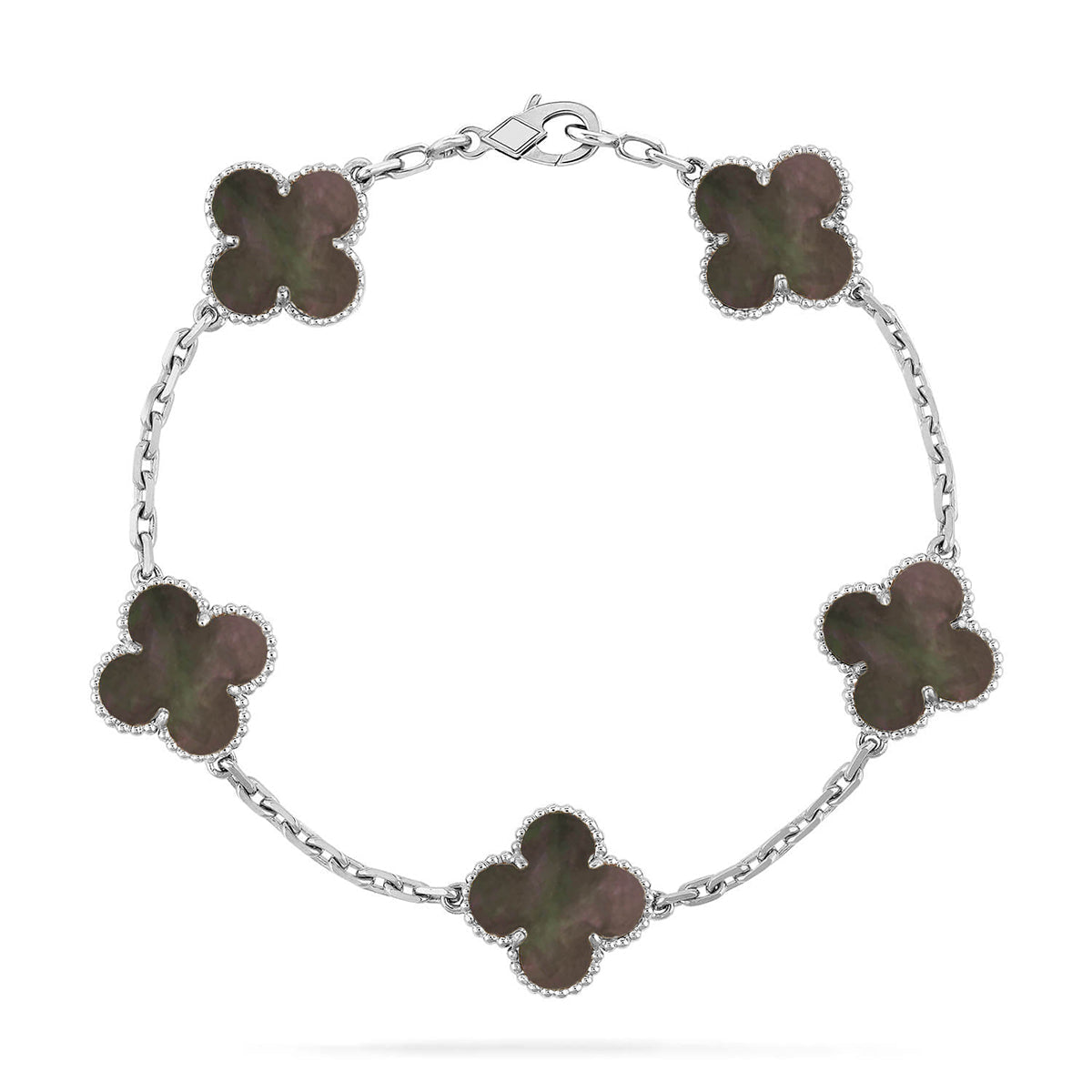 [Glow Jewelry]Neue KOLLEKTION: KLEEBATT 5 MOTIV GRAUER PERLMUTT-ARMBAND