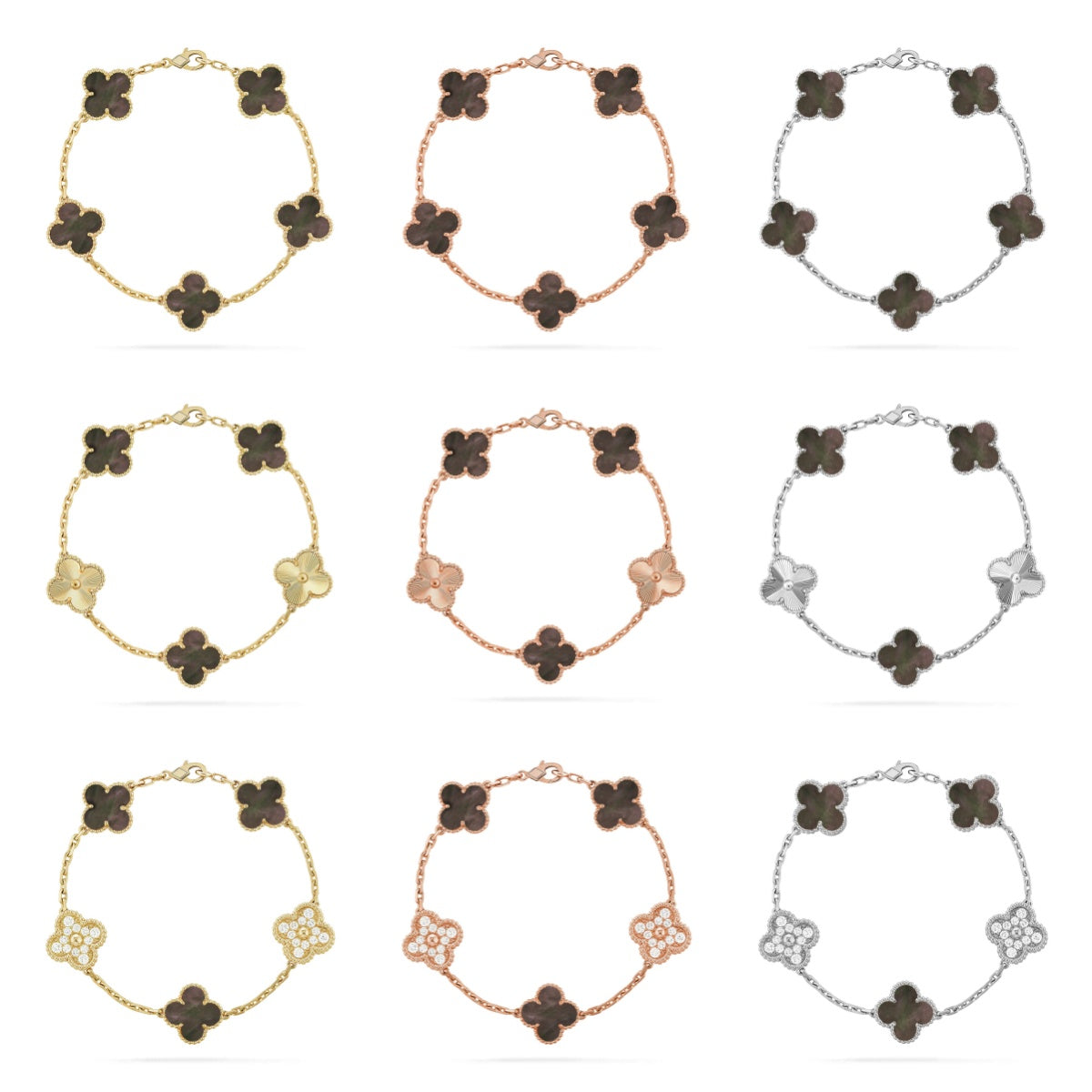 [Glow Jewelry]Neue KOLLEKTION: KLEEBATT 5 MOTIV GRAUER PERLMUTT-ARMBAND