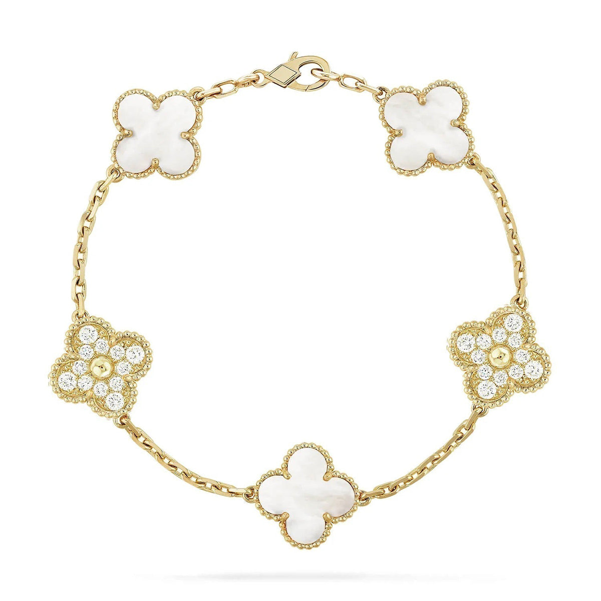 [Glow Jewelry]Neue KOLLEKTION CLOVER WHITE PEARL MOP 5 MOTIV ARMBÄNDER