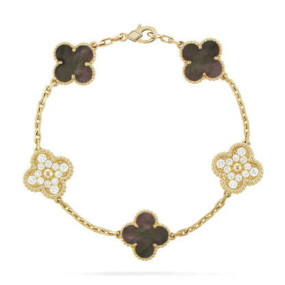 [Glow Jewelry]Neue KOLLEKTION: KLEEBATT 5 MOTIV GRAUER PERLMUTT-ARMBAND