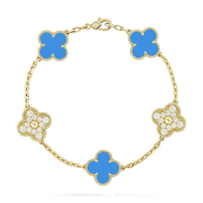 [Glow Jewelry]Neue Kollektion: Kleeblatt 5 Motive Blau Achat Armband