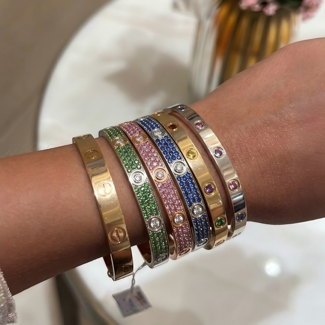 [Glow Jewelry]2026 PAVE GEMSTONE LOVE BRACELET 6.1MM 10 DIAMONDS