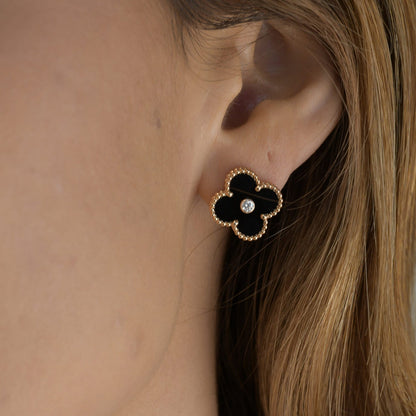 ¡®Glow Jewelry¡¯CLOVER MEDIUM 1 MOTIFS ONYX DIAMANT OHRRINGE