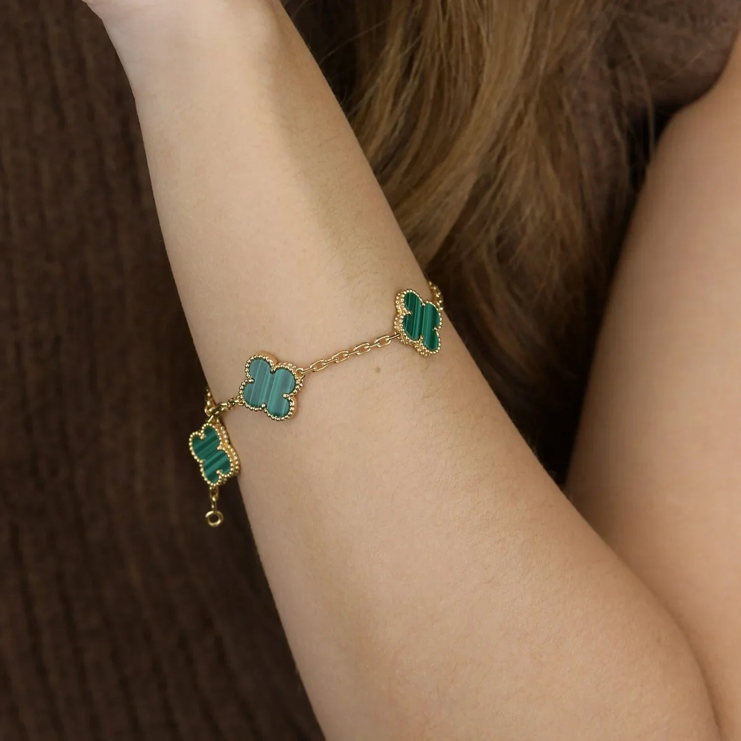 [Glow Jewelry] 新着クローバー5モチーフ マラカイトブレスレットコレクション