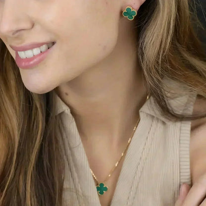 [Glow Jewelry]CLOVER MINI 9.5MM MALACHITE  EARRINGS
