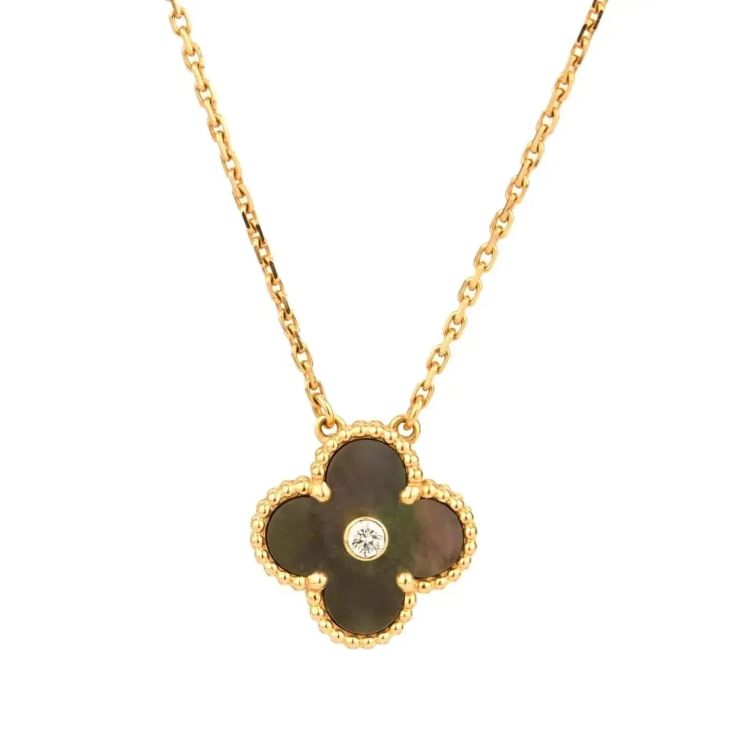 „Glow Jewelry“ Kleeblatt-Halskette mit 15 mm Diamanten und Perlmutt in Grau