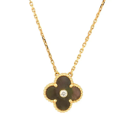 „Glow Jewelry“ Kleeblatt-Halskette mit 15 mm Diamanten und Perlmutt in Grau