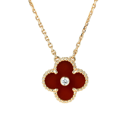 „Glow Jewelry“ Kleeblatt 15mm Diamant Karneol Halskette
