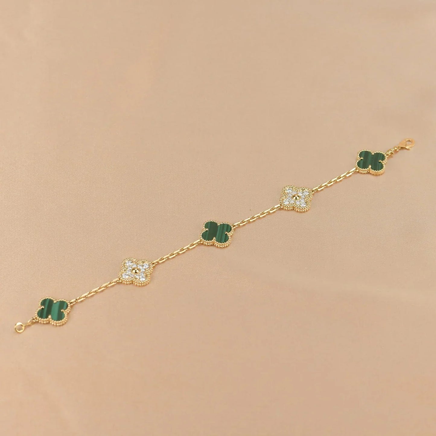 [Glow Jewelry] 新着クローバー5モチーフ マラカイトブレスレットコレクション