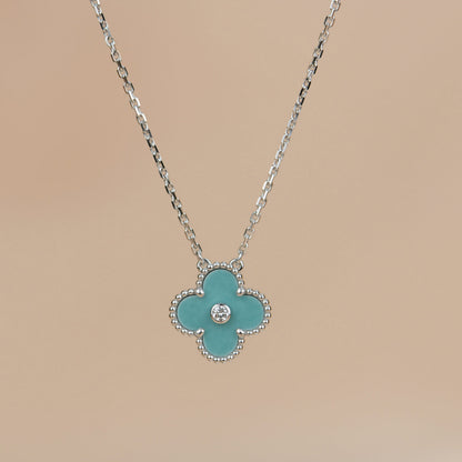 [Glow Jewelry]CLOVER 15MM DIAMOND SVRES PORCELAIN  NECKLACE SILVER