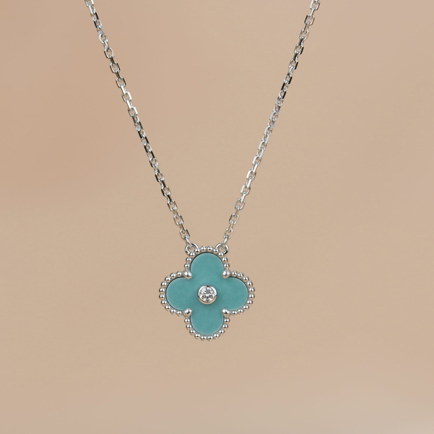 ¡®Glow Jewelry¡¯CLOVER 15MM DIAMOND SVRES PORCELAIN  NECKLACE SILVER