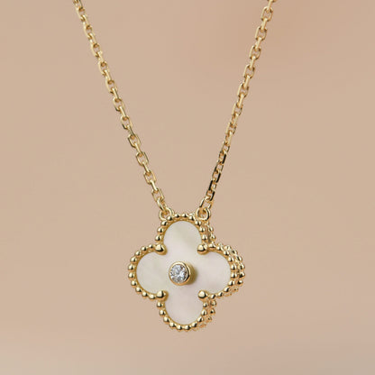 [Glow Jewelry]CLOVER 15MM DIAMOND GOLD MOTHER OF PEARL NECKLACE