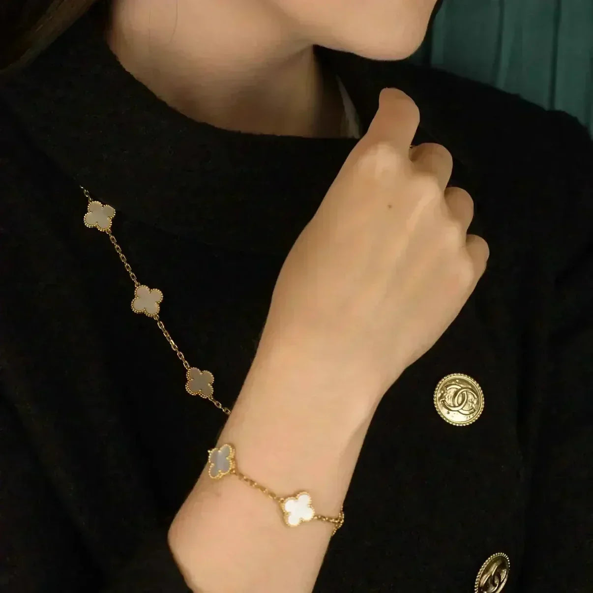 [Glow Jewelry]Neue KOLLEKTION CLOVER WHITE PEARL MOP 5 MOTIV ARMBÄNDER