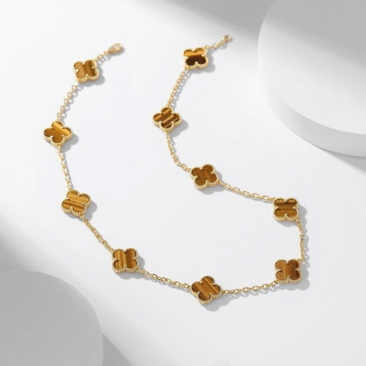 CLOVER 10 MOTIFS TIGER EYE HALSKETTE von Glow Jewelry