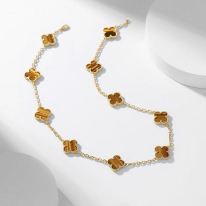 CLOVER 10 MOTIFS TIGER EYE HALSKETTE von Glow Jewelry