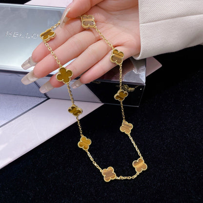 CLOVER 10 MOTIFS TIGER EYE HALSKETTE von Glow Jewelry