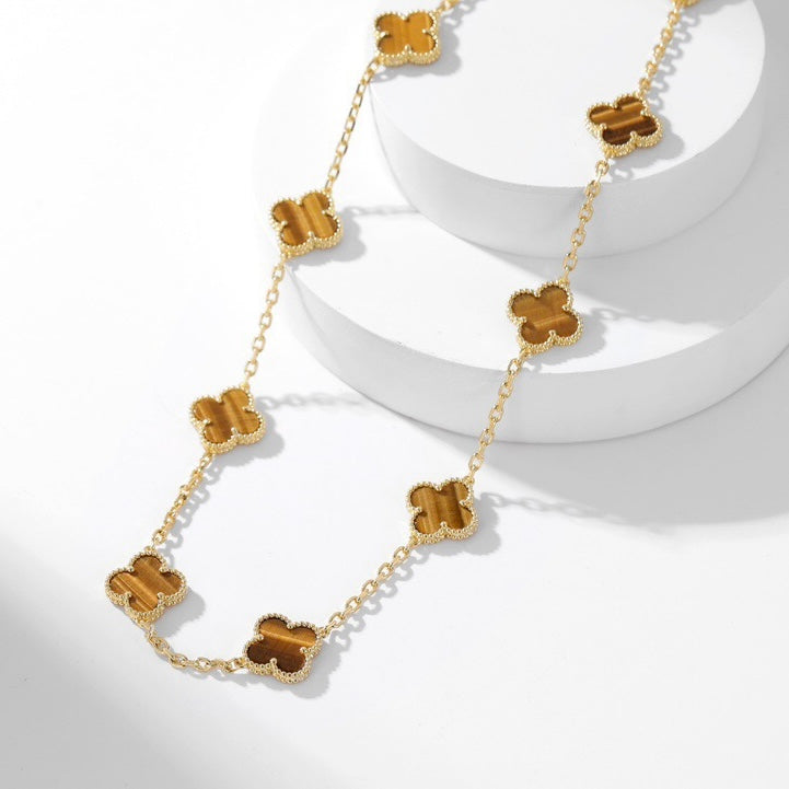 CLOVER 10 MOTIFS TIGER EYE HALSKETTE von Glow Jewelry