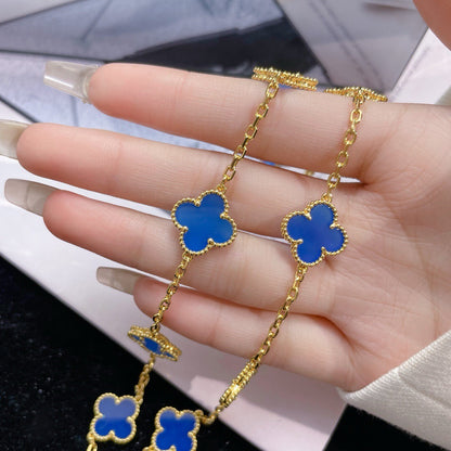 [Glow Jewelry]CLOVER 10 MOTIFS BLUE AGATE NECKLACE