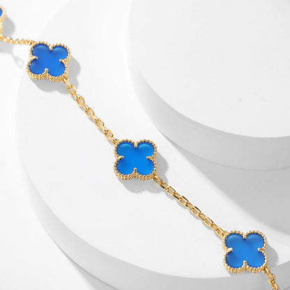 [Glow Jewelry]CLOVER 10 MOTIFS BLUE AGATE NECKLACE