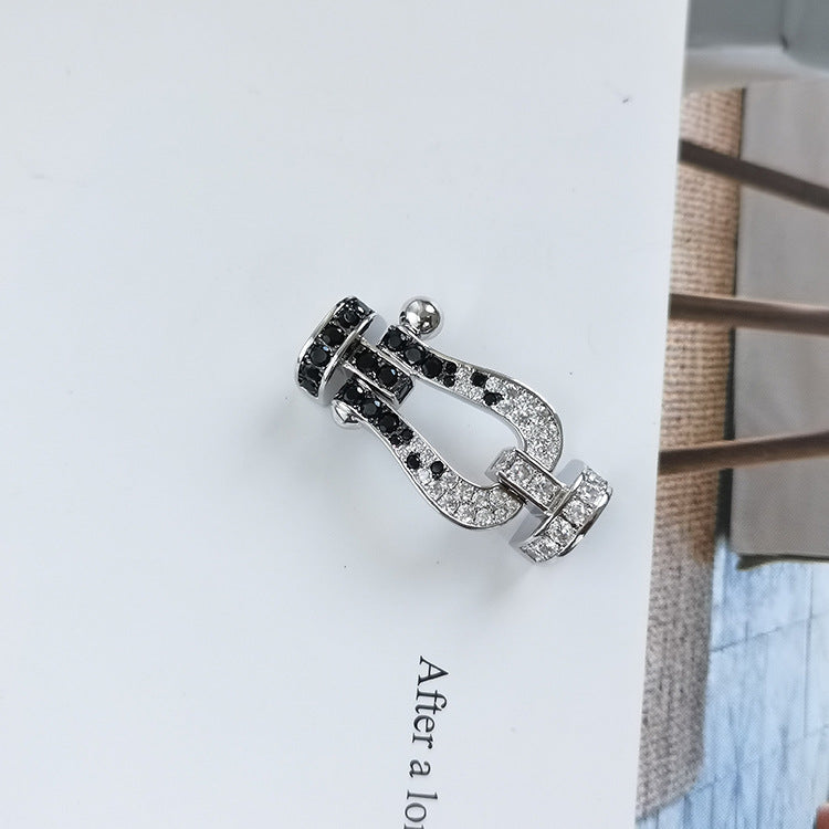„Glow Jewelry“ KRAFT VOLLE GROßE HUFEISEN SCHWARZ WEISSER DIAMANT ARMREIF SILBER