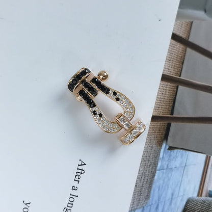 Glow Jewelry FORCE LARGE HORSESHOE BLACK WHITE DIAMOND BRACELET ROSE GOLD