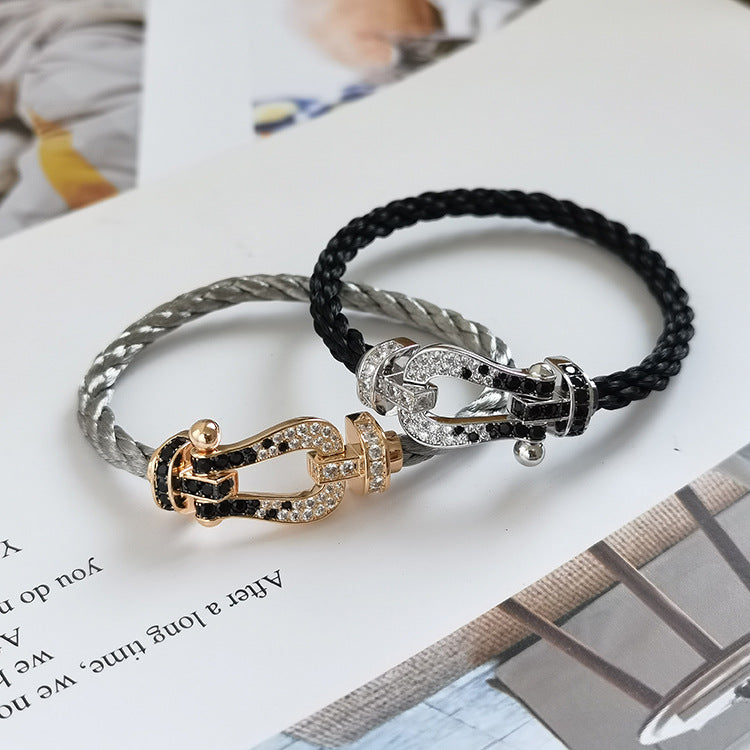 Glow Jewelry FORCE LARGE HORSESHOE BLACK WHITE DIAMOND BRACELET ROSE GOLD