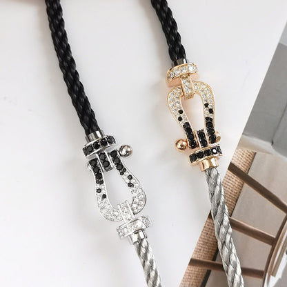„Glow Jewelry“ KRAFT VOLLE GROßE HUFEISEN SCHWARZ WEISSER DIAMANT ARMREIF SILBER