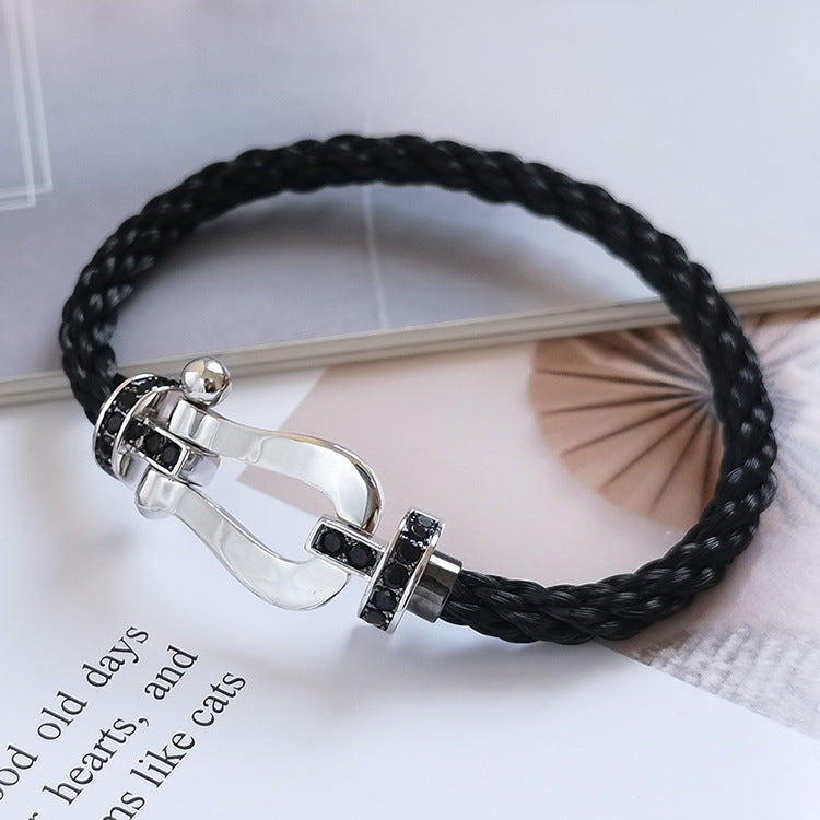 Glow Jewelry „FORCE LARGE HORSESHOE BLACK DIAMOND BRACELET SILBER“