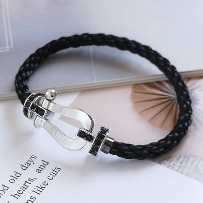 Glow Jewelry „FORCE LARGE HORSESHOE BLACK DIAMOND BRACELET SILBER“