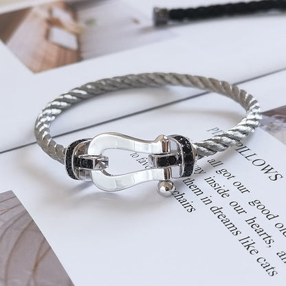 Glow Jewelry „FORCE LARGE HORSESHOE BLACK DIAMOND BRACELET SILBER“