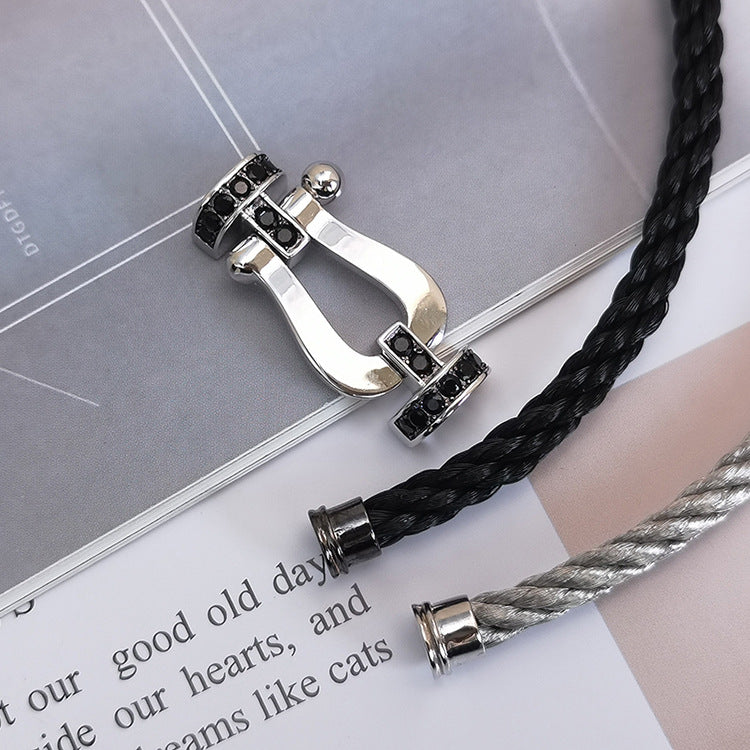 Glow Jewelry „FORCE LARGE HORSESHOE BLACK DIAMOND BRACELET SILBER“
