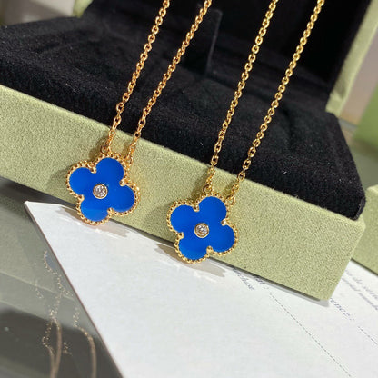 [Glow Jewelry]CLOVER 15MM DIAMOND AND BLUE AGATE NECKLACE