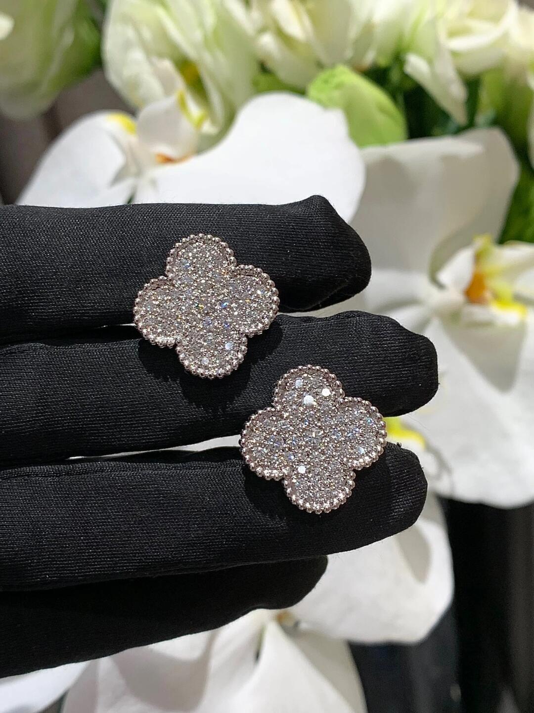 [Glow Jewelry] CLOVER 20MM MOTIVE DIAMANT OHRSTECKER SILBER