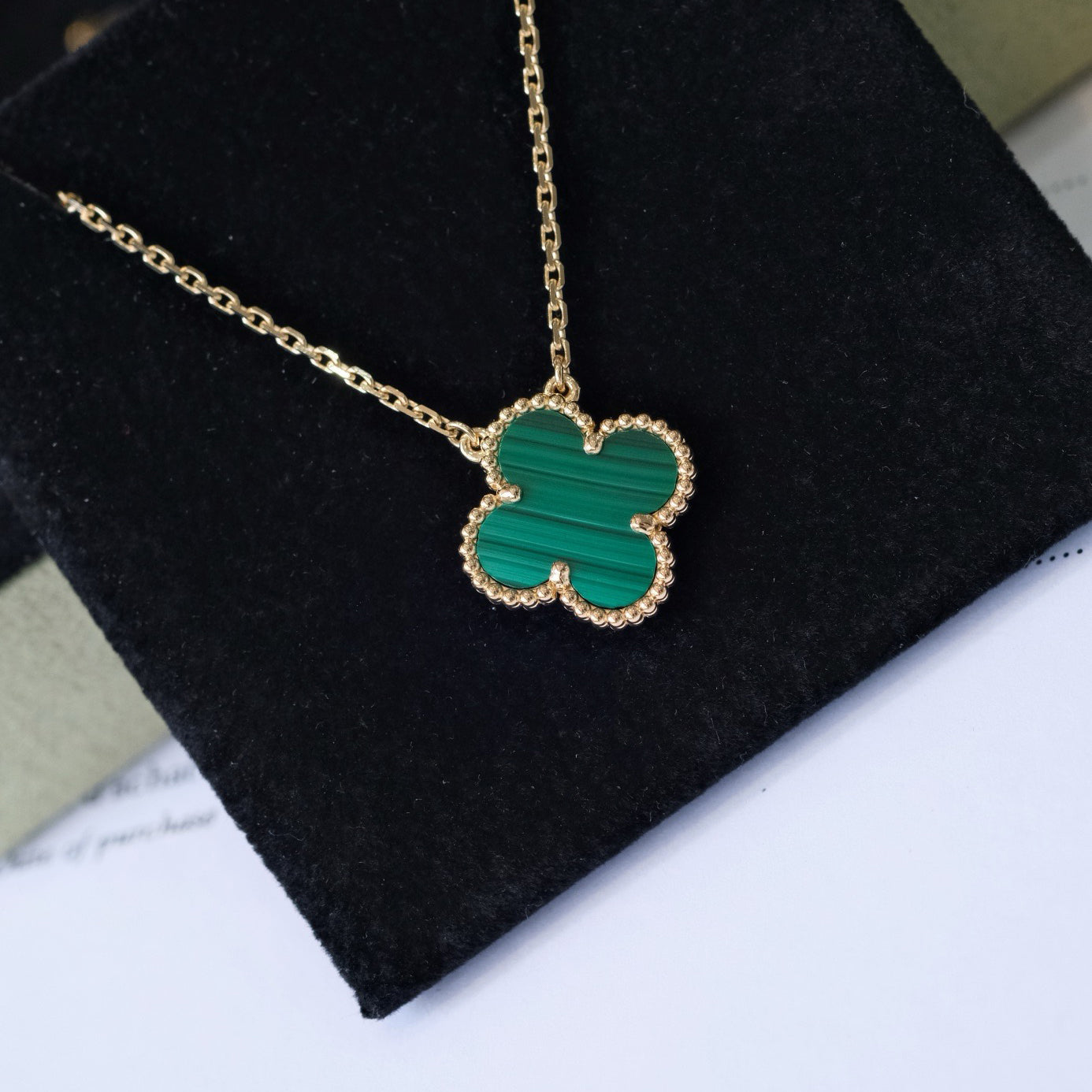 [Glow Jewelry]CLOVER 15MM MALACHITE SINGLE FLOWER  NECKLACE