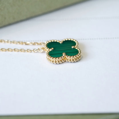 [Glow Jewelry]CLOVER 15MM MALACHITE SINGLE FLOWER  NECKLACE
