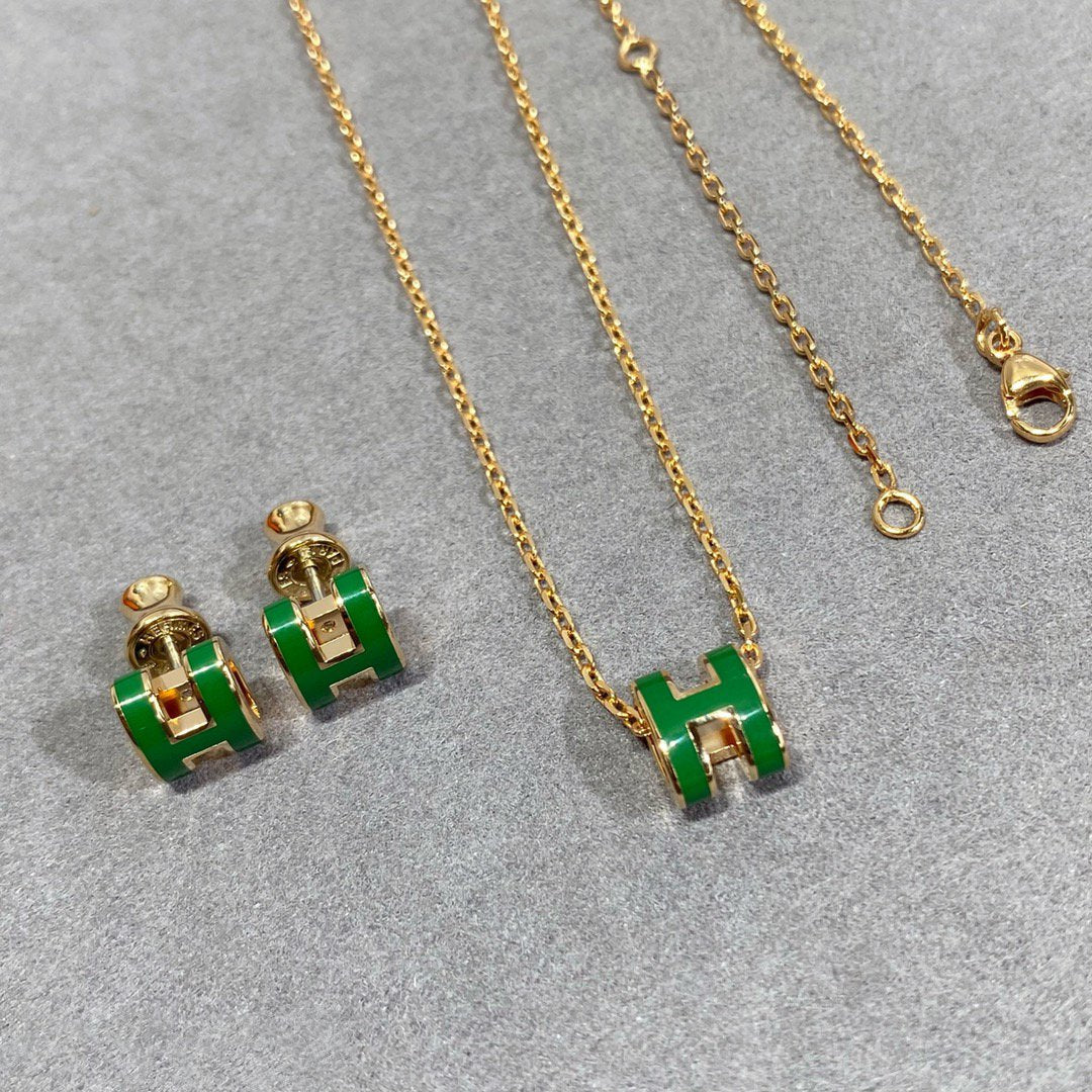 Glow Jewelry POP H GREEN NECKLACE SILVER AND GOLD