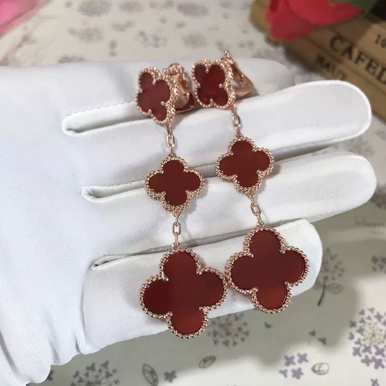 [Glow Jewelry]CLOVER 3 MOTIF CARNELIAN DROP EARRINGS