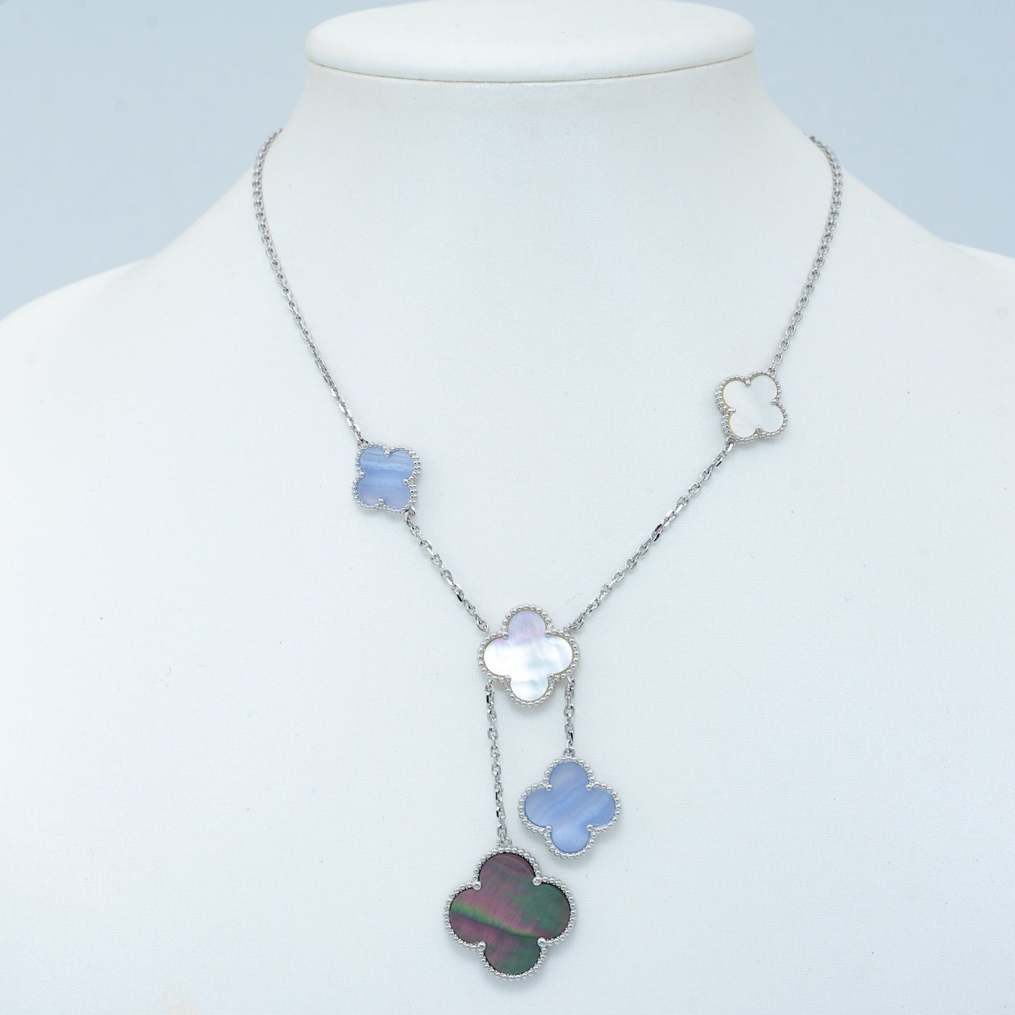 „Glow Jewelry“ KLEEBESCHMUCK CHALCEDON-HALSKETTE SILBER 6 MOTIVE