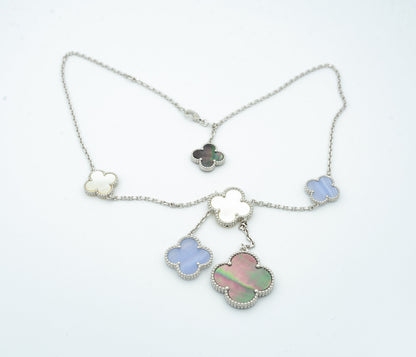 „Glow Jewelry“ KLEEBESCHMUCK CHALCEDON-HALSKETTE SILBER 6 MOTIVE