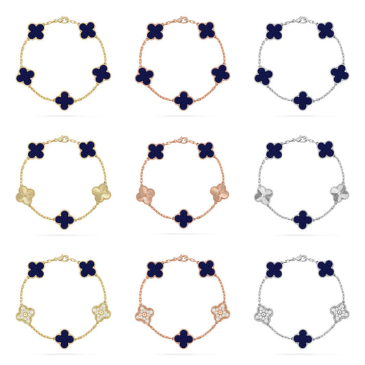 [Glow Jewelry]Neue GLÜCKSKLEE 5 MOTIV LAPISLAZULI ARMBAND KOLLEKTION