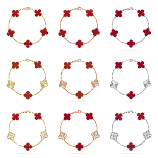 [Glow Jewelry]Neue KOLLEKTION CLOVER 5 MOTIV ROTER KORALLEN ARMBÄNDER