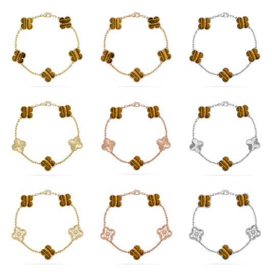[Glow Jewelry]Neu CLOVER 5 MOTIFS TIGER EYE BRACELET KOLLEKTION