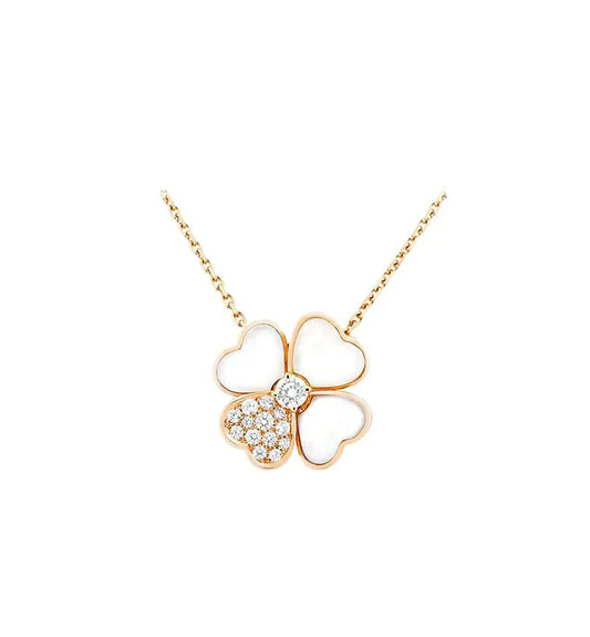 „Glow Jewelry“ Kleeblatt Perlmutt Diamant Roségold-Halskette