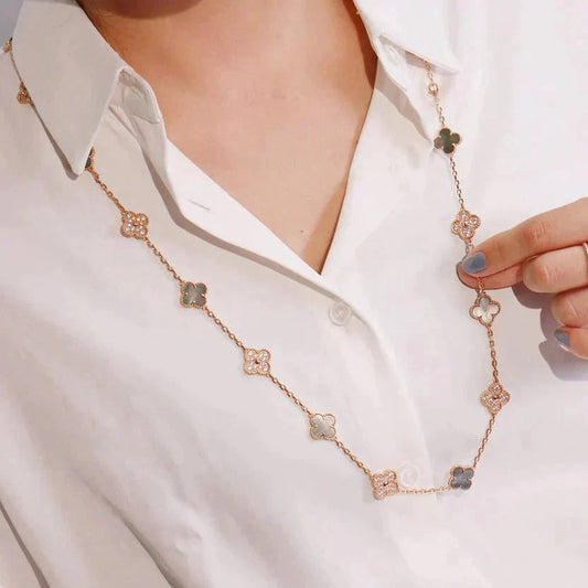[Glow Jewelry]CLOVER 20 MOTIFS DARK MOP DIAMOND  NECKLACE