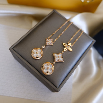 „Glow Jewelry“ COLOR BLOSSOM LARIAT HALSKETTE ROSÉGOLD WEISS PERLMUTT UND DIAMANT