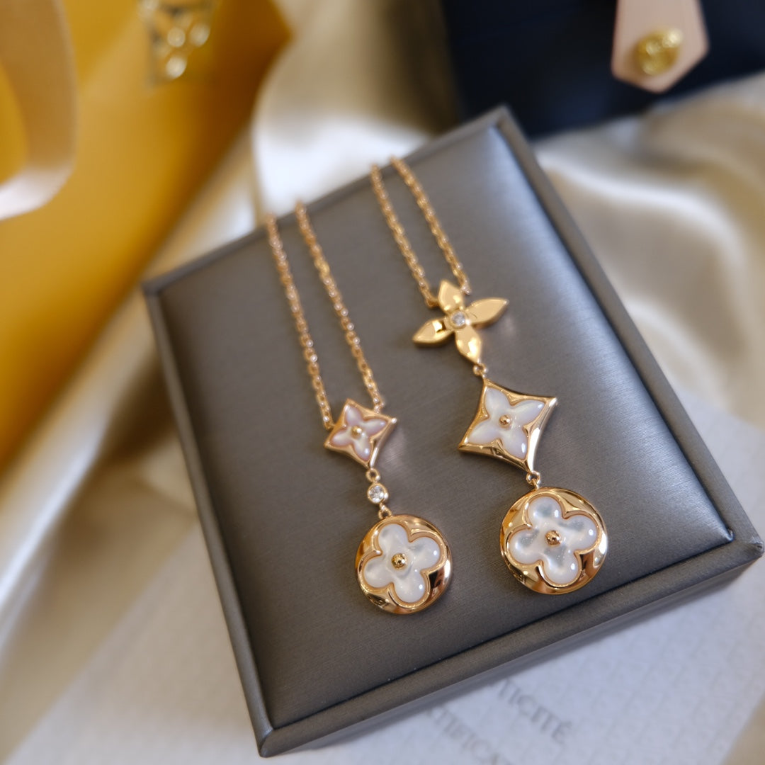 „Glow Jewelry“ COLOR BLOSSOM LARIAT HALSKETTE ROSÉGOLD WEISS PERLMUTT UND DIAMANT
