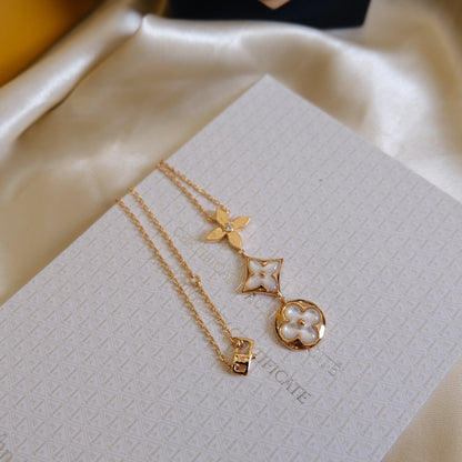 „Glow Jewelry“ COLOR BLOSSOM LARIAT HALSKETTE ROSÉGOLD WEISS PERLMUTT UND DIAMANT