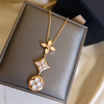 „Glow Jewelry“ COLOR BLOSSOM LARIAT HALSKETTE ROSÉGOLD WEISS PERLMUTT UND DIAMANT